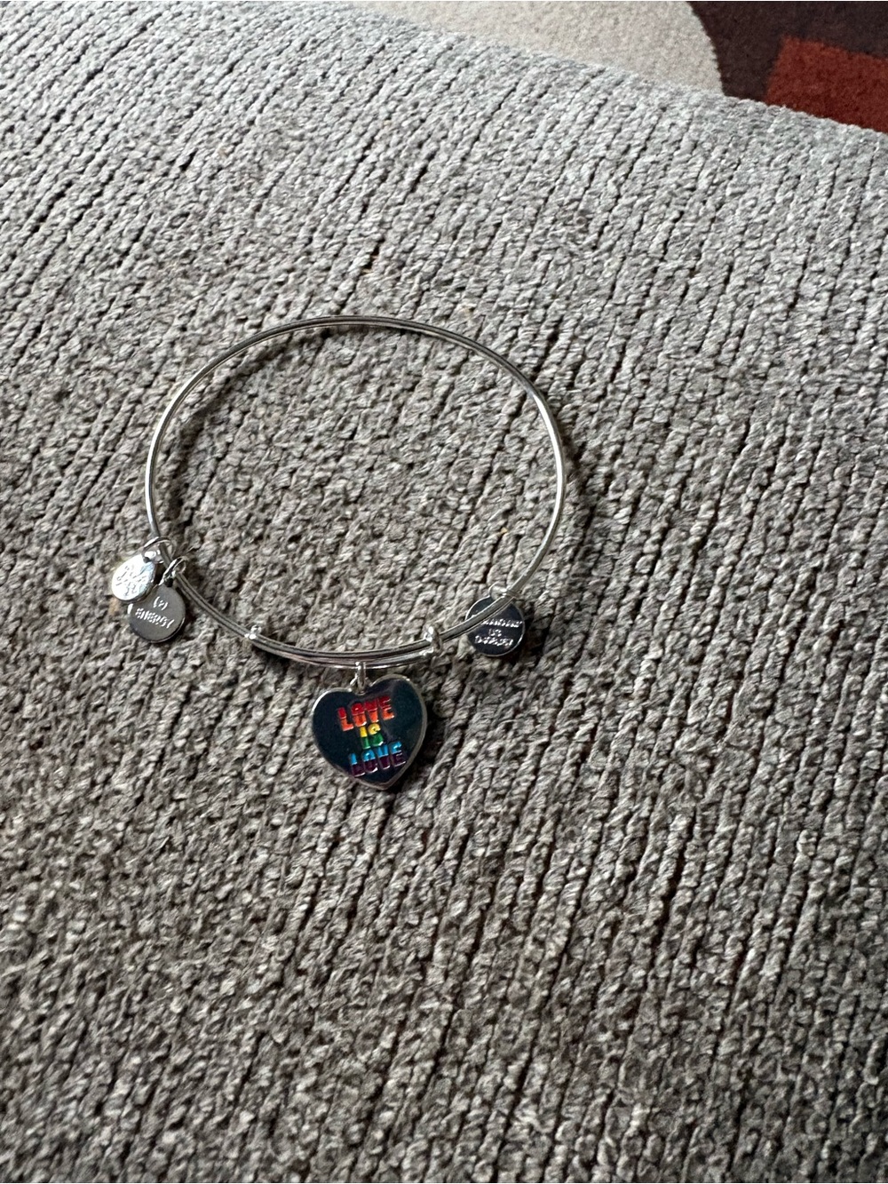Alex and Ani Silver Tone Bangle with Multicolor Enamel Heart Charm